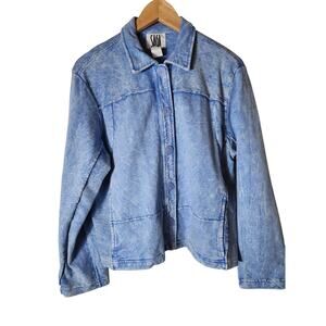 Vintage SAGA Light Blue Oversized Button Boxy Cotton USA Soft Jacket SZ M